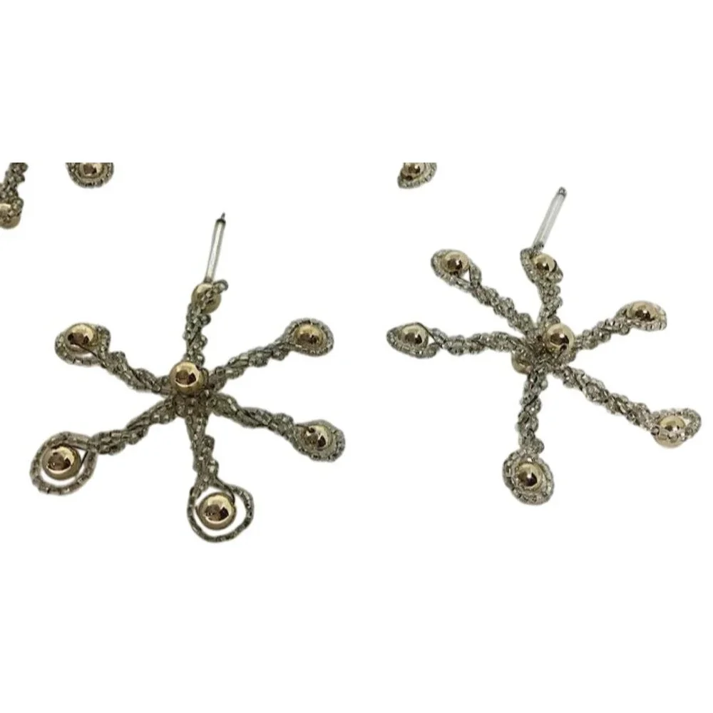 Victorian Style 6 Point Star Twisted Silver Wire Clear Gold Beads Ornament Lot 5